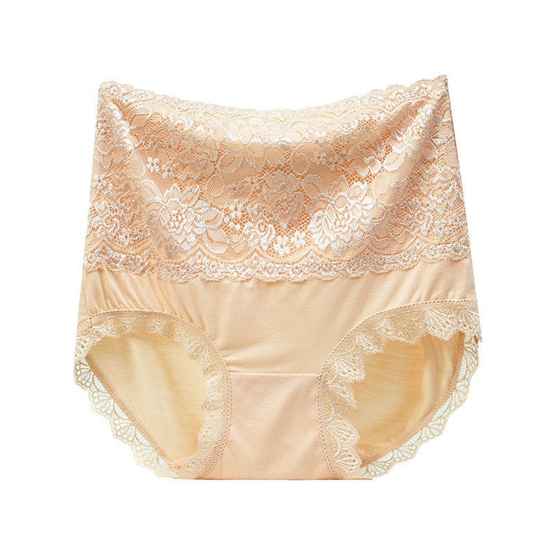 Beige lace underwear on a white background