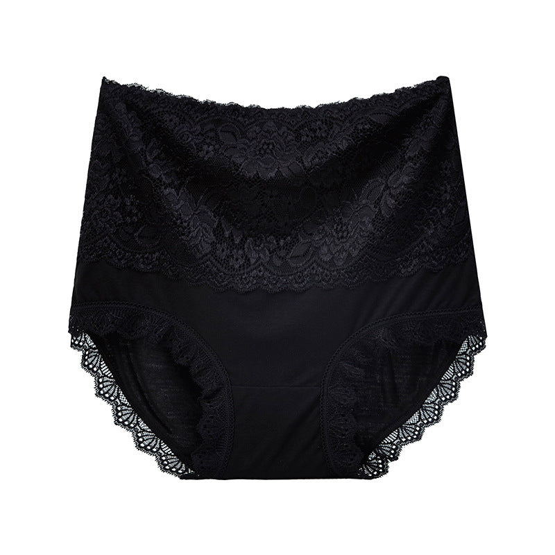 Black lace-trimmed underwear on a white background