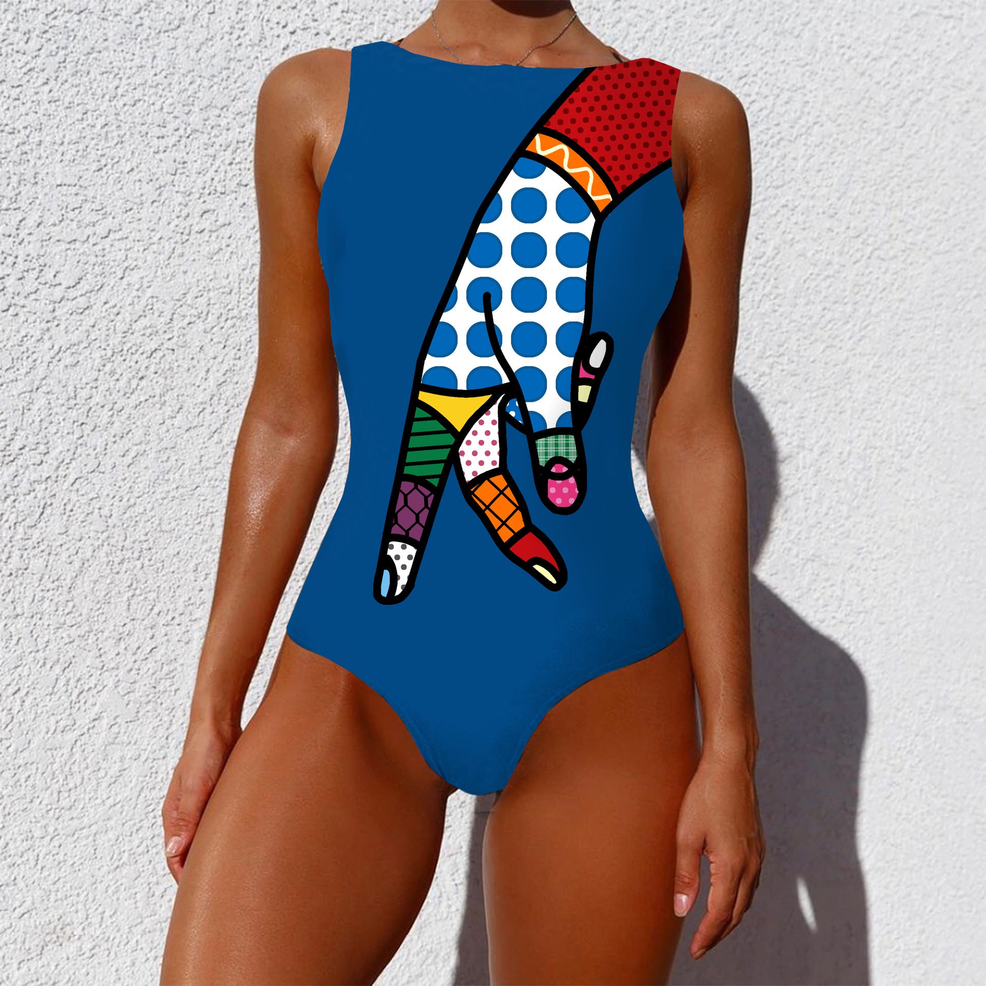 Colorful swimsuit with abstract design on a white background