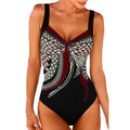 One-piece swimsuit with a geometric pattern on a white background