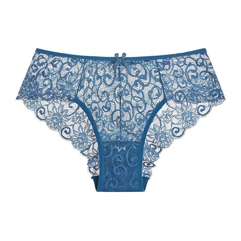Blue lace underwear on a white background