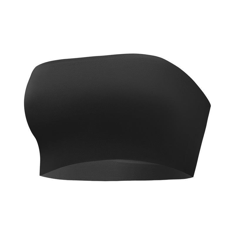Black strapless top on a white background