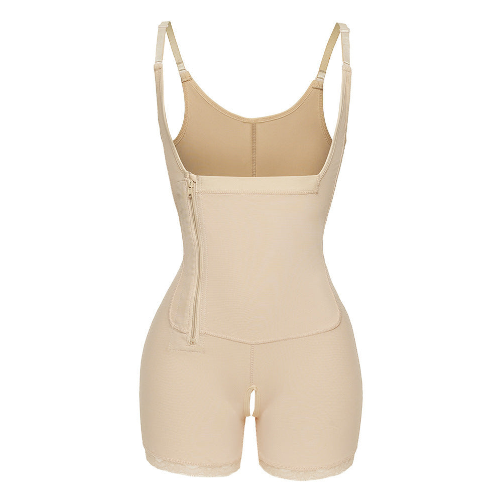 Beige shapewear bodysuit on a white background