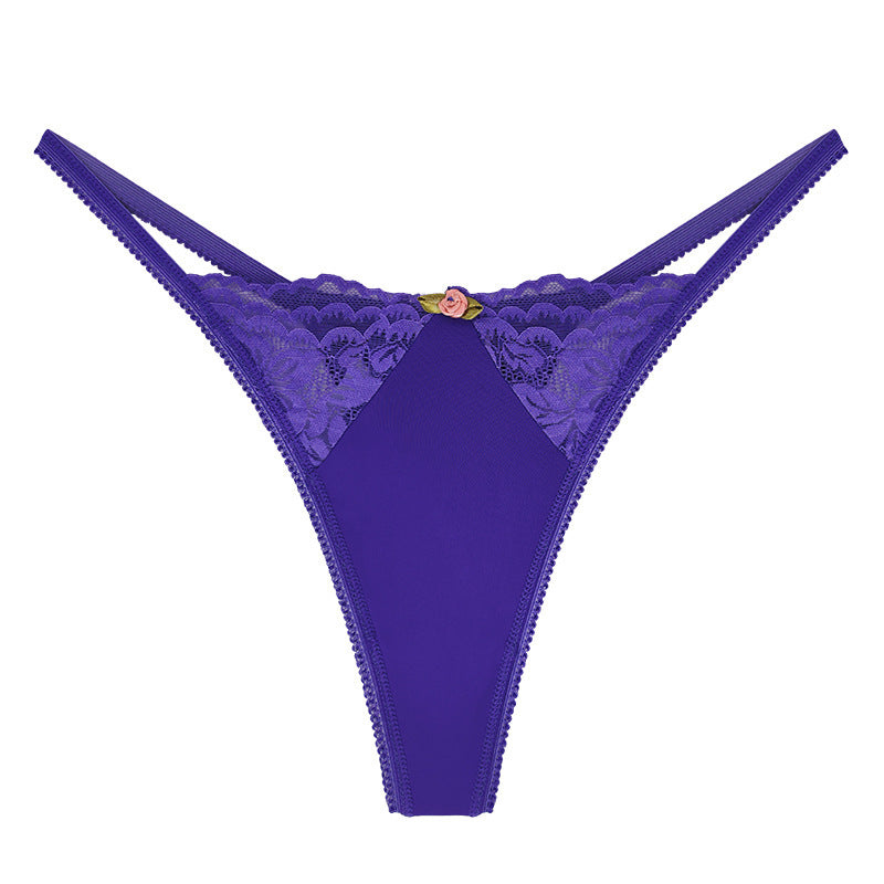 Purple lace thong on a white background