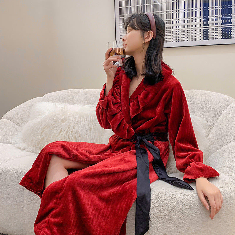 Warm Coral Fleece Robe