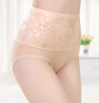 Beige lace underwear on a white background