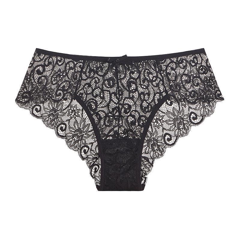 Black lace underwear on a white background