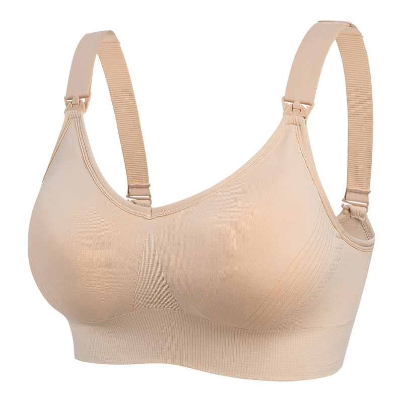 Beige bra on a white background