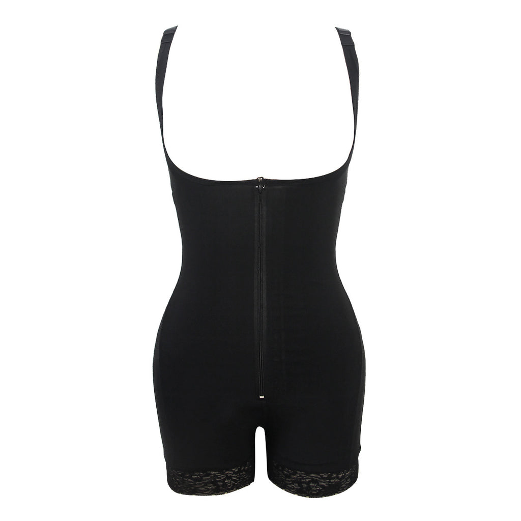 Black shapewear bodysuit on a white background