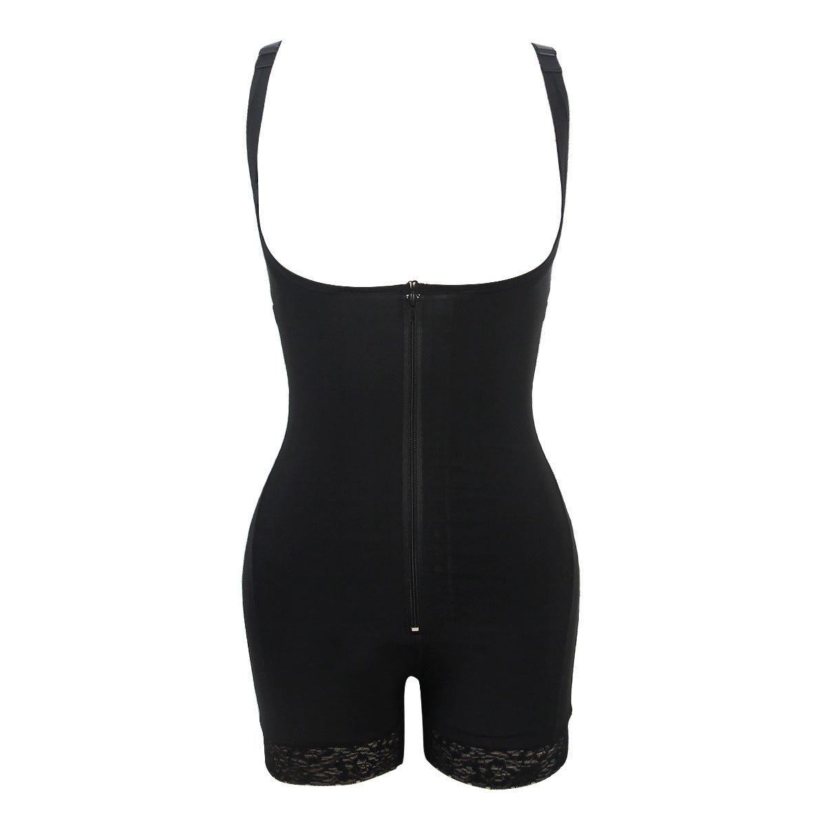 Black shapewear bodysuit on a white background