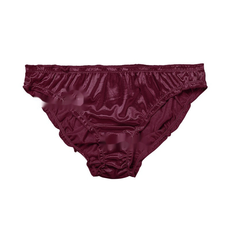 Maroon satin underwear on a white background