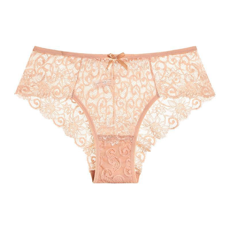 Pink lace underwear on a white background