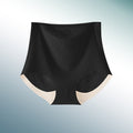 Black women's underwear with beige accents on a light gray background
