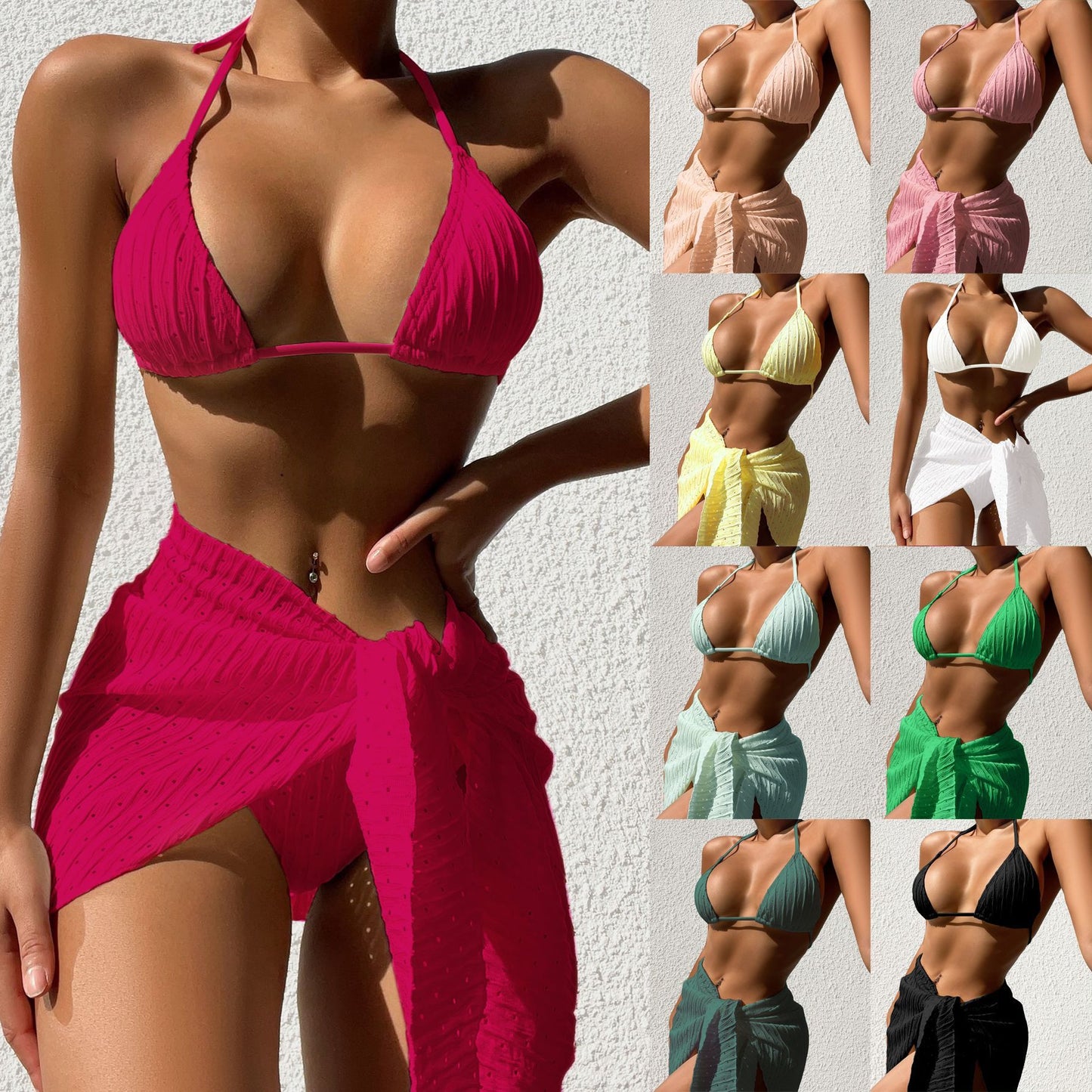 Three Piece Halterneck Backless Bikini Set