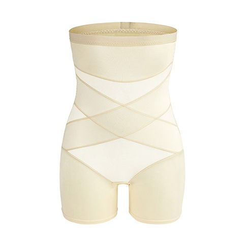 Beige shapewear shorts on a white background