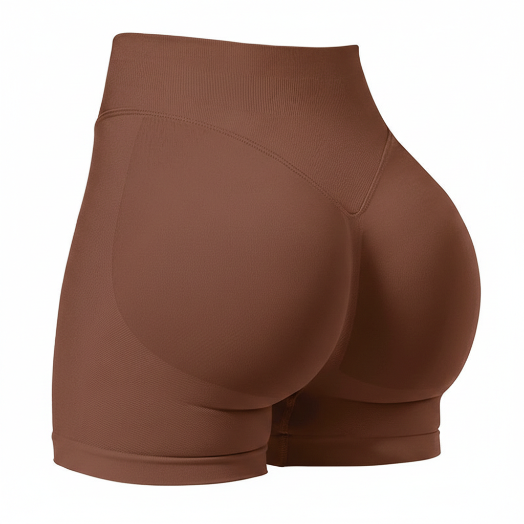 Brown athletic shorts on a white background