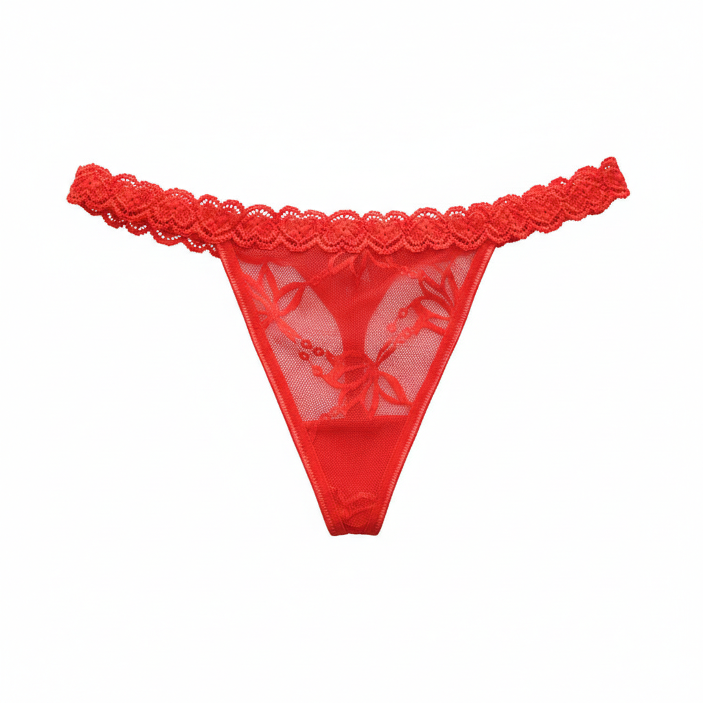 Red lace thong on a white background