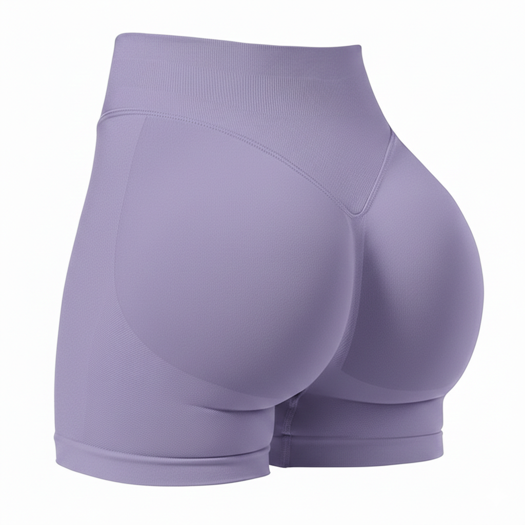 Purple athletic shorts on a white background