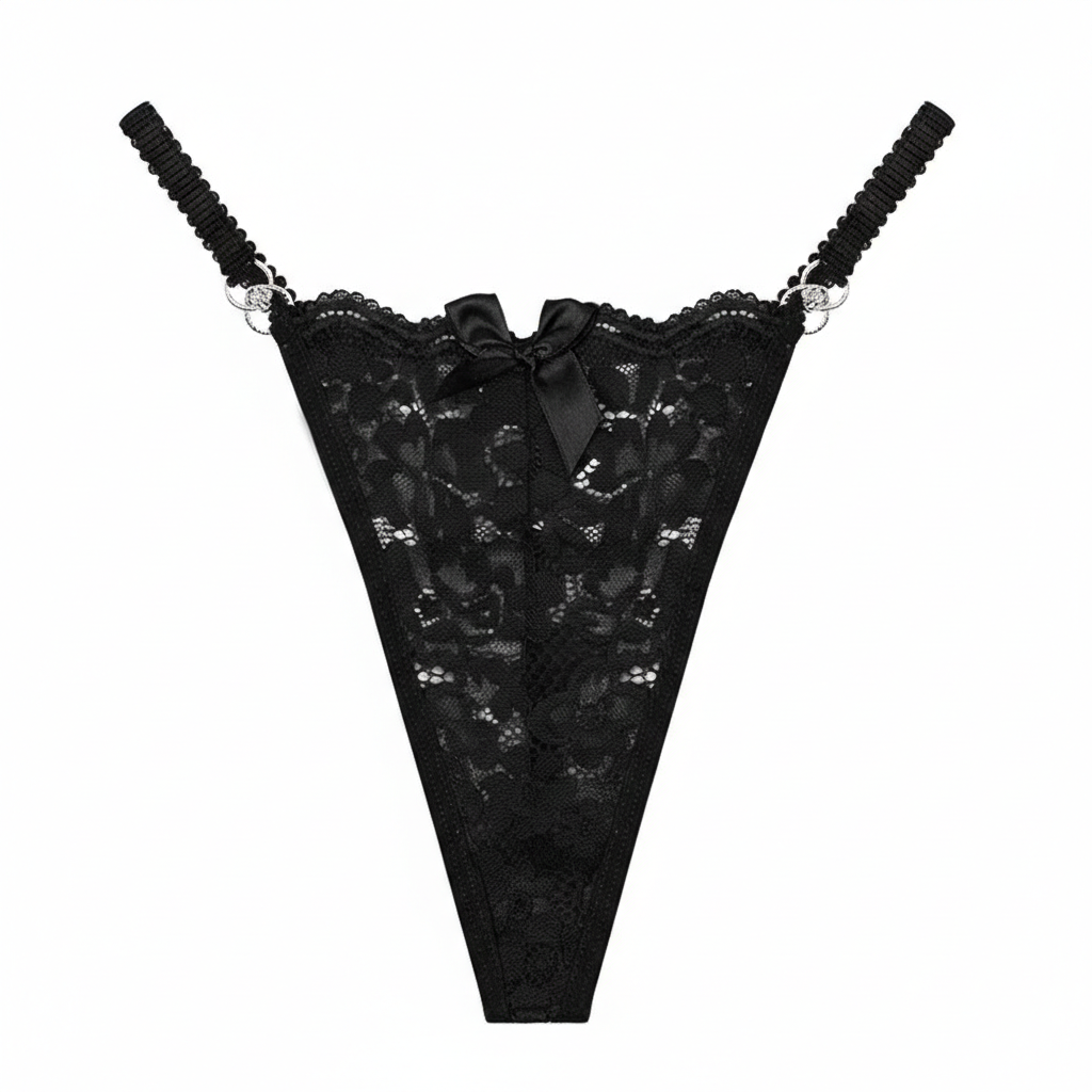 Black lace lingerie set on a white background