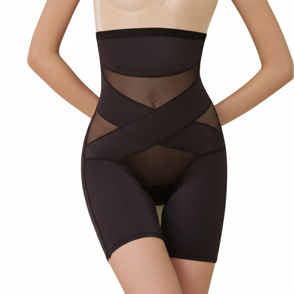 Black shapewear garment on a white background