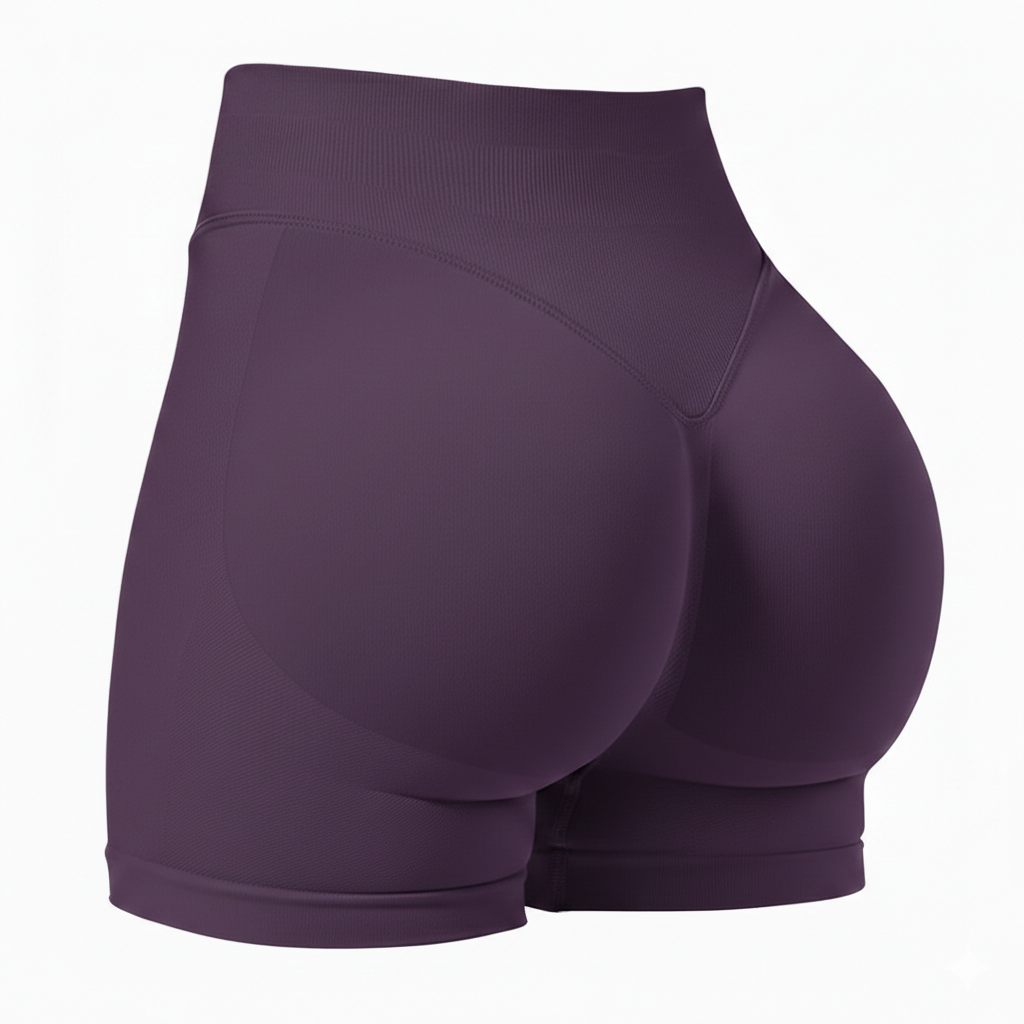 Purple athletic shorts on a white background