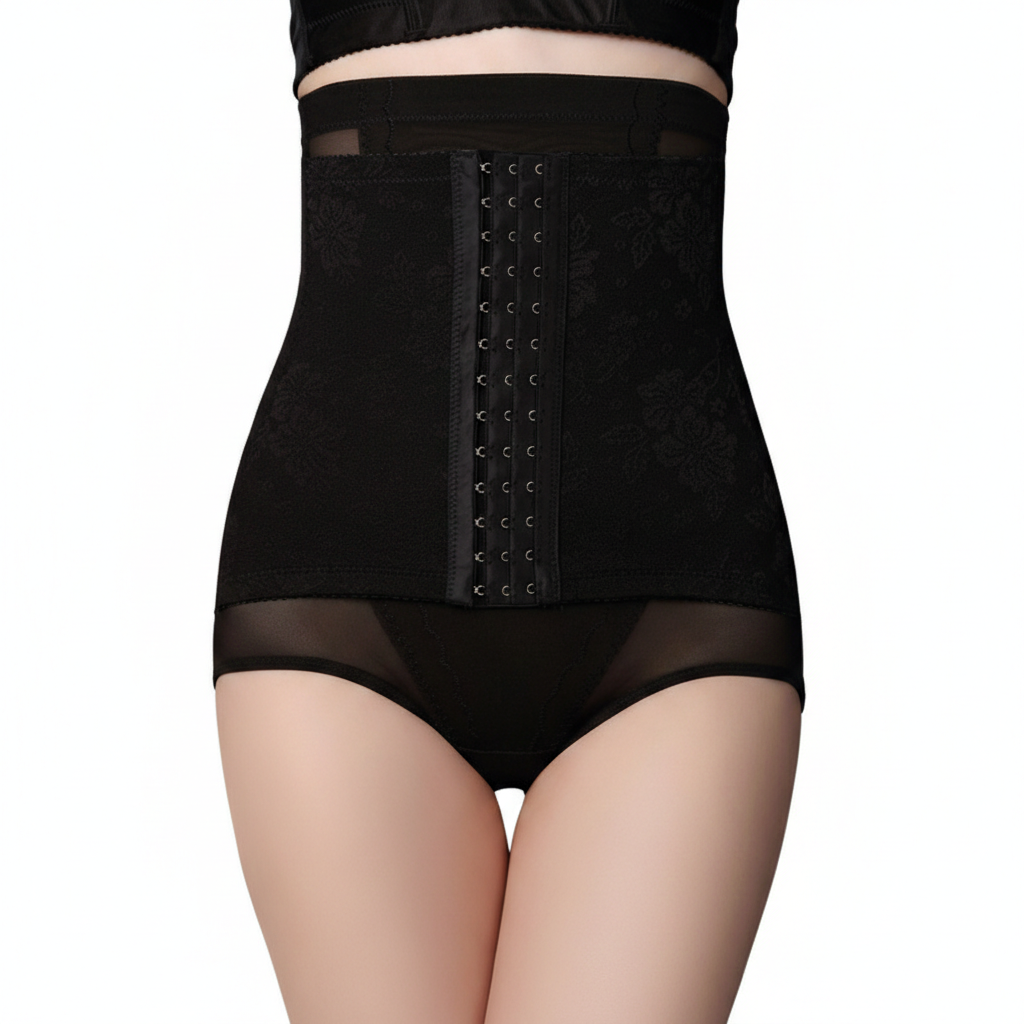Black shapewear garment on a white background