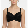 Black bra with lace details on a white background