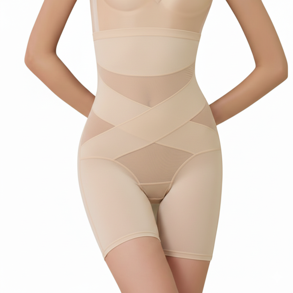 Beige shapewear garment on a white background