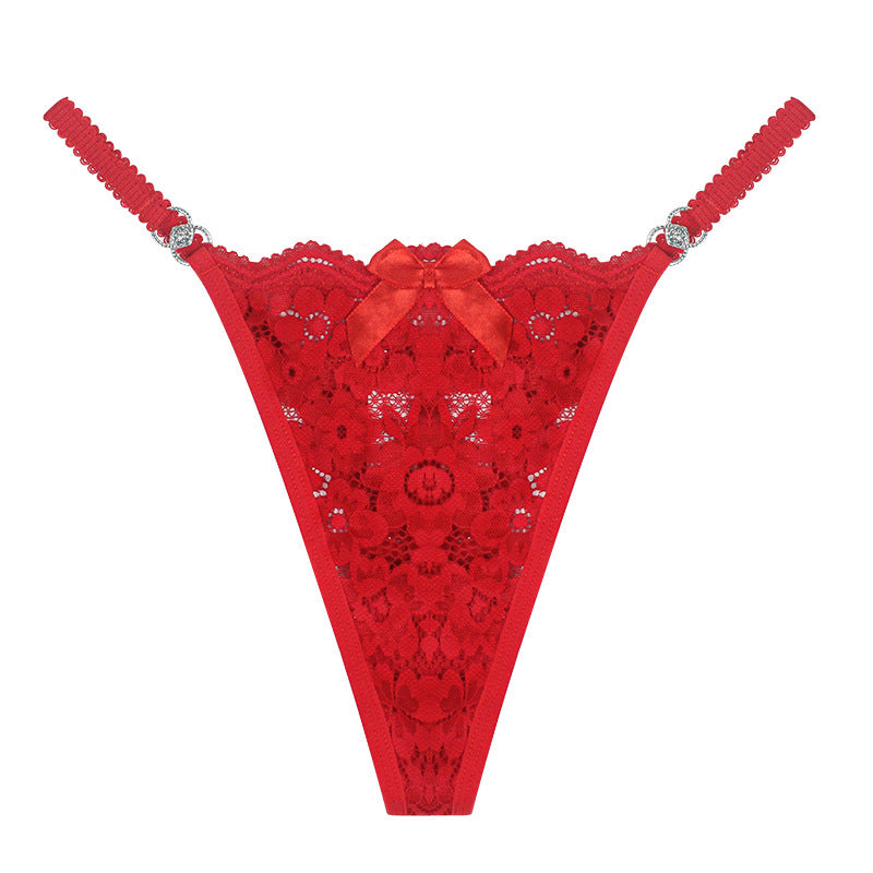 Red lace thong on a white background