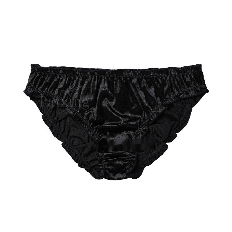 Black satin babydoll-style lingerie on a white background