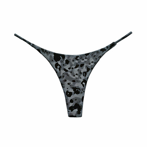 Gray thong with black abstract pattern on a white background