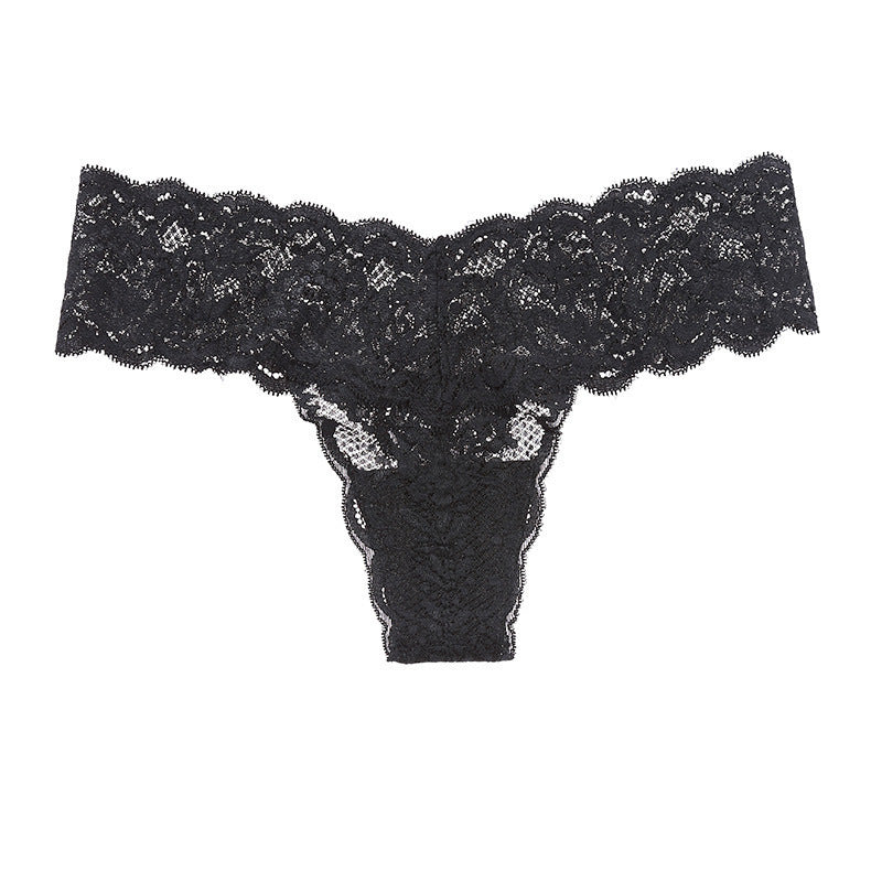 Black lace thong on a white background