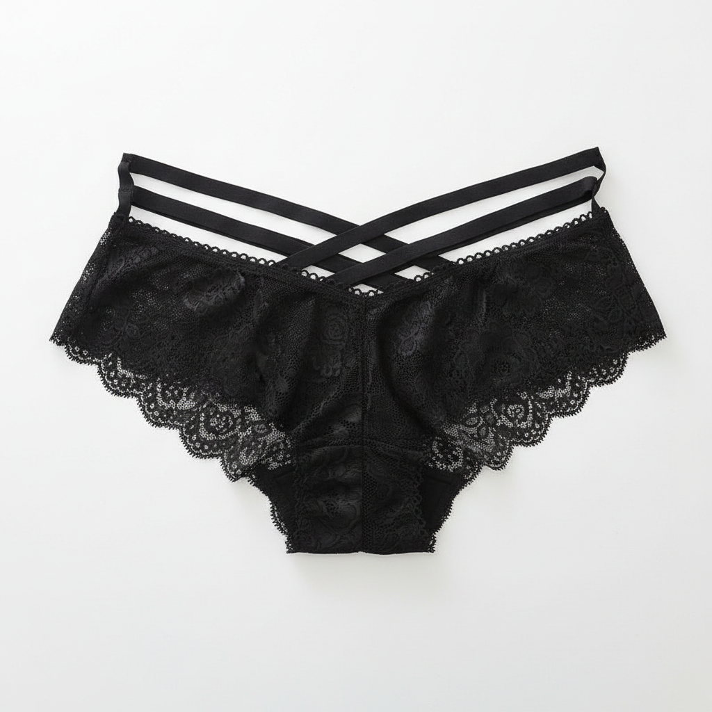 Black lace underwear on a white background