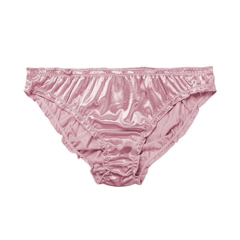 Pink satin underwear on a white background