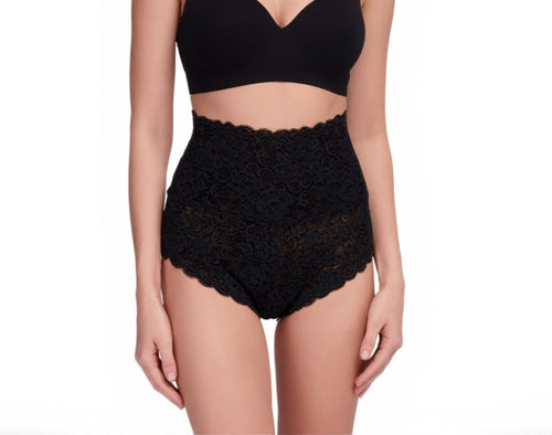Black lace lingerie set on a white background