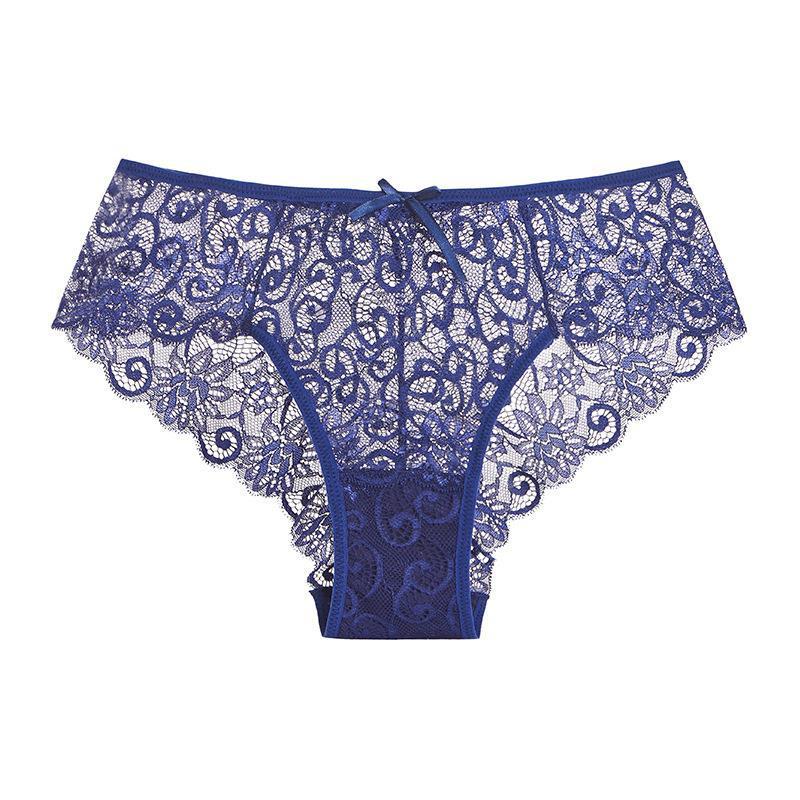 Blue lace underwear on a white background