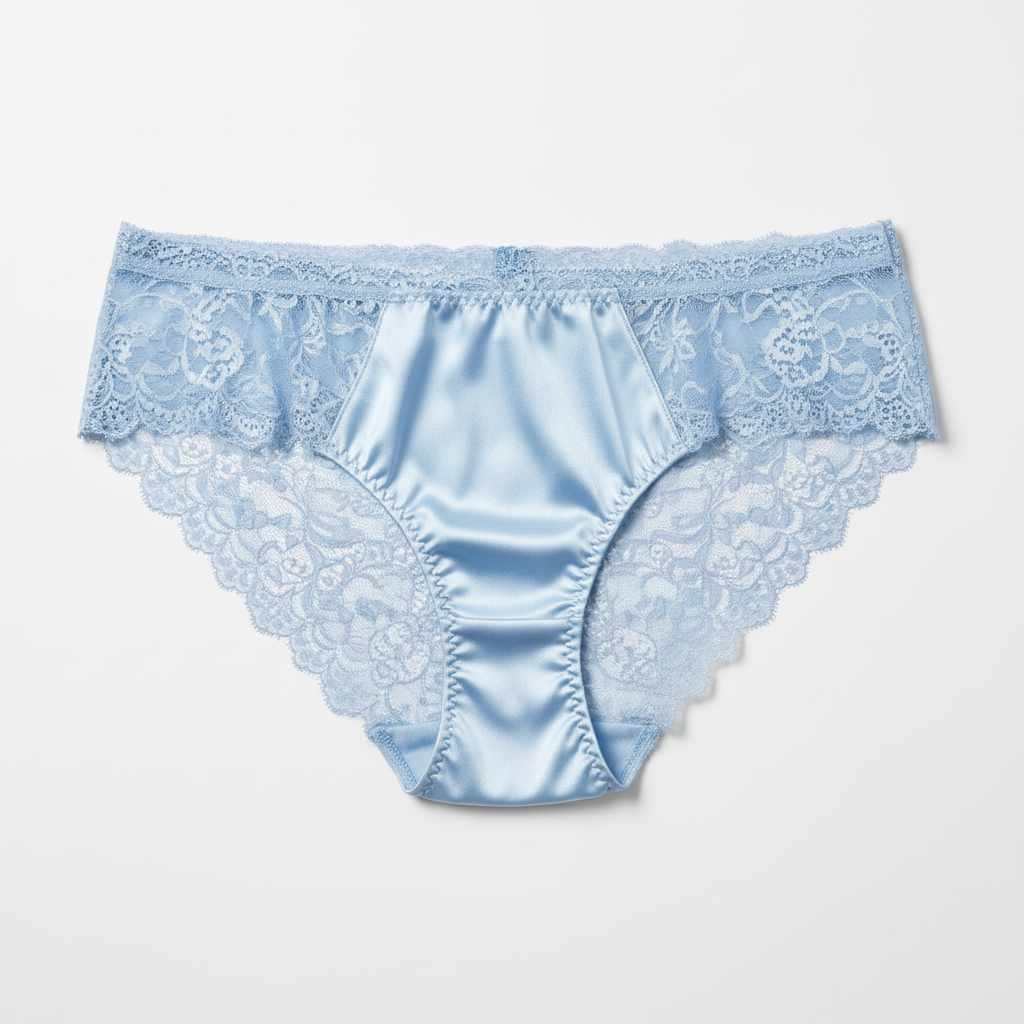 Light blue lace underwear on a white background