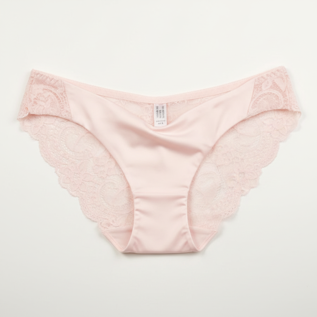 Pink underwear on a light gray background