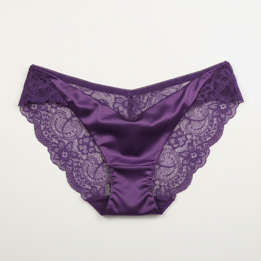 Purple lace underwear on a white background