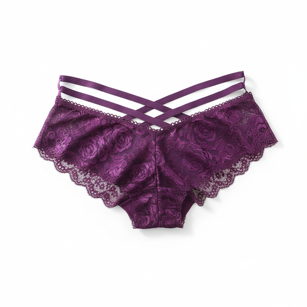 Purple lace lingerie set on a white background